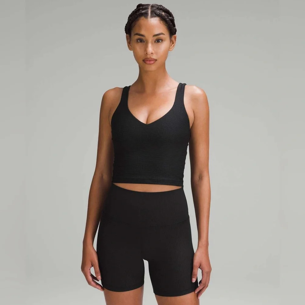 118 Lululemon Scoop Neck Yoga Tank Top Grid Texture Black